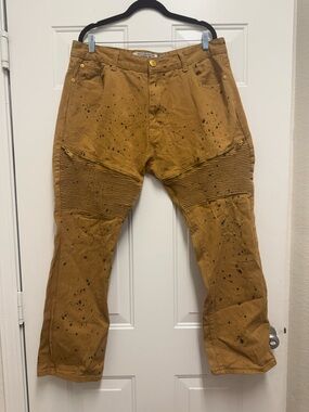 Men's Brown Cargo Jeans with Ribbed Knee Panels 0134